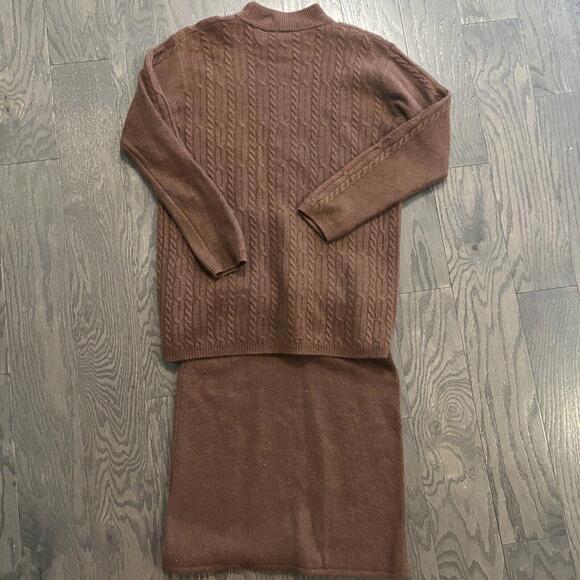 Cableknit Embroidered Fall Leaves Brown Sweater Skirt Set Wool Cottagecore - Picture 6 of 8